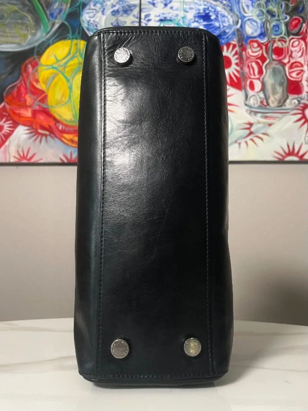 Michael Kors Sutton Medium Black Leather Satchel Crossbody Silver Hardware